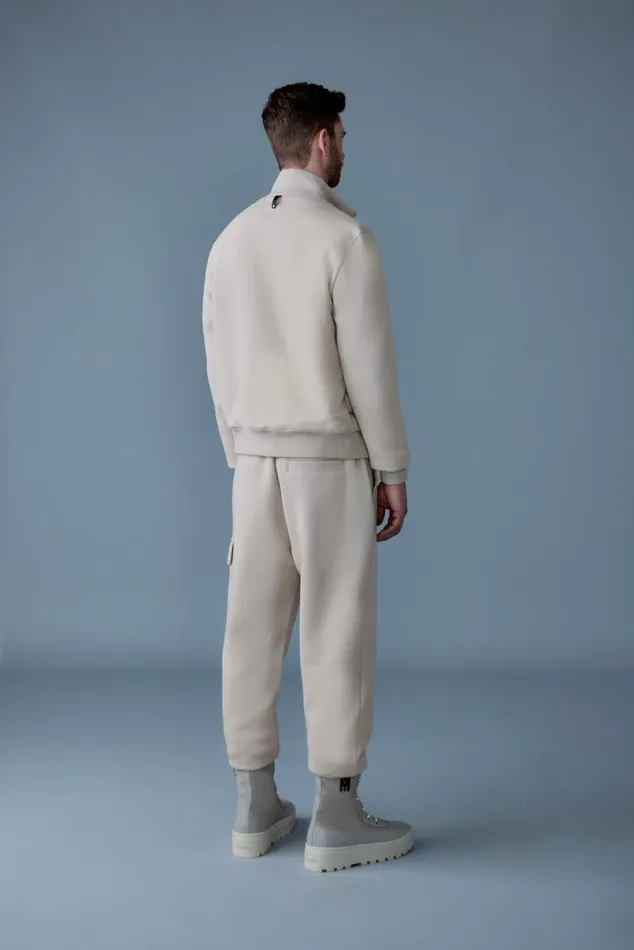 Puffer Men Mackage COLLINR Nano Down Mixed Media Bomber Jacket Cream Puffer Men Mackage COLLINR Nano Down Mixed Media Bomber Jacket Cream