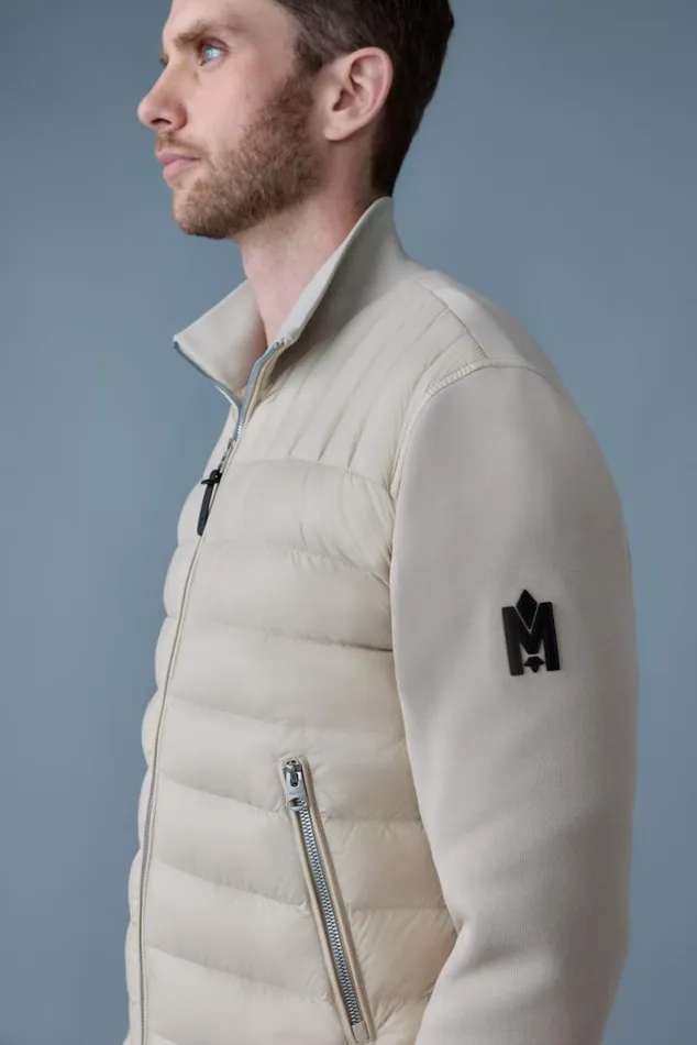 Puffer Men Mackage COLLINR Nano Down Mixed Media Bomber Jacket Cream Puffer Men Mackage COLLINR Nano Down Mixed Media Bomber Jacket Cream
