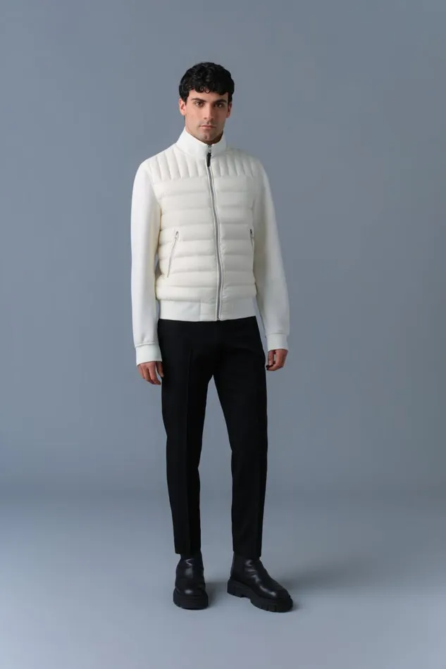 Puffer Men Mackage COLLINR Nano Down Mixed Media Bomber Jacket Cream Puffer Men Mackage COLLINR Nano Down Mixed Media Bomber Jacket Cream