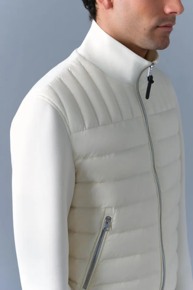 Puffer Men Mackage COLLINR Nano Down Mixed Media Bomber Jacket Cream Puffer Men Mackage COLLINR Nano Down Mixed Media Bomber Jacket Cream
