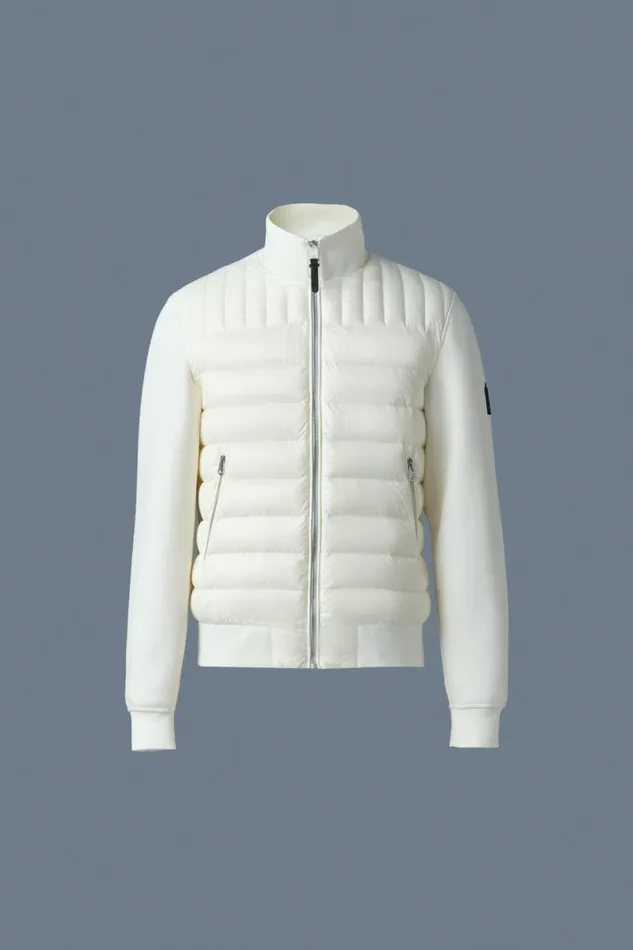 Puffer Men Mackage COLLINR Nano Down Mixed Media Bomber Jacket Cream Puffer Men Mackage COLLINR Nano Down Mixed Media Bomber Jacket Cream