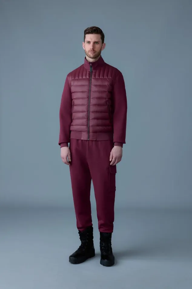 Puffer Men Mackage COLLINR Nano Down Mixed Media Bomber Jacket Garnet