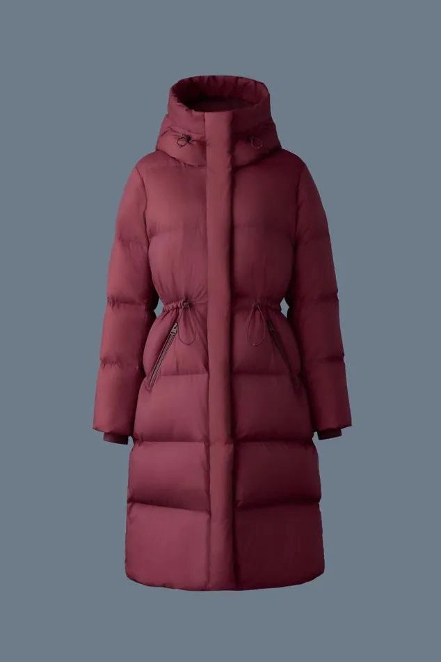 Puffers Women Mackage ISHANISW Softwash Long Down Coat With Hood Garnet