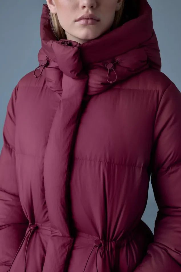 Puffers Women Mackage ISHANISW Softwash Long Down Coat With Hood Garnet