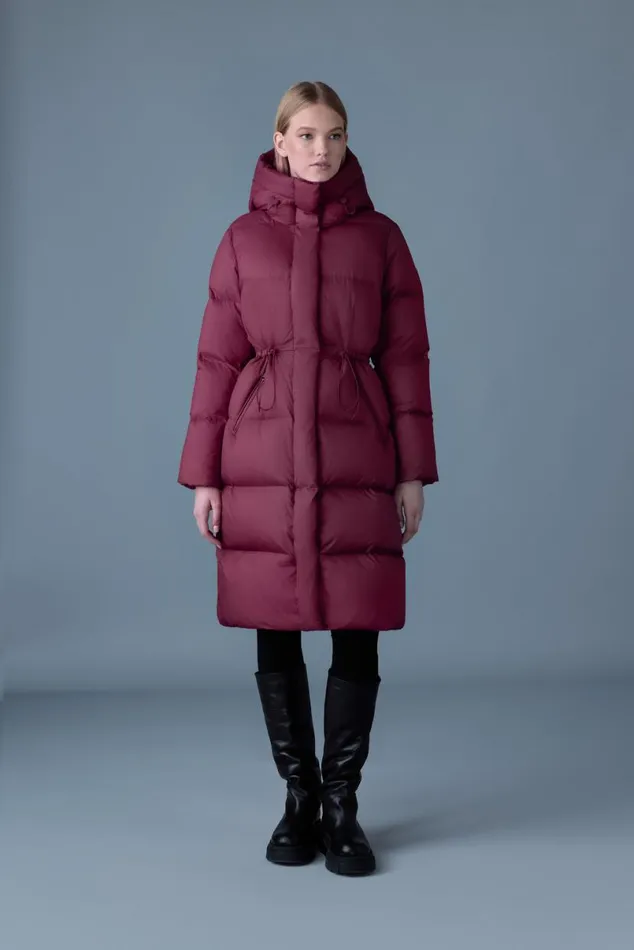Puffers Women Mackage ISHANISW Softwash Long Down Coat With Hood Garnet