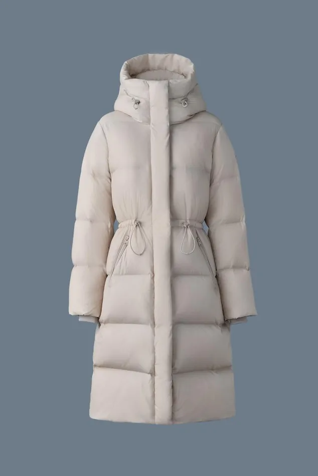 Puffers Women Mackage ISHANISW Softwash Long Down Coat With Hood Garnet