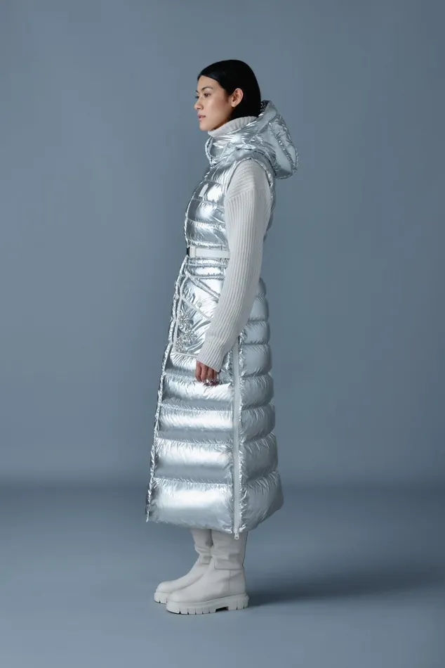 Puffers Women Mackage IVANKAMSF Sleeveless Metallic Laminate Snowflake Coat Silver Puffers Women Mackage IVANKAMSF Sleeveless Metallic Laminate Snowflake Coat Silver