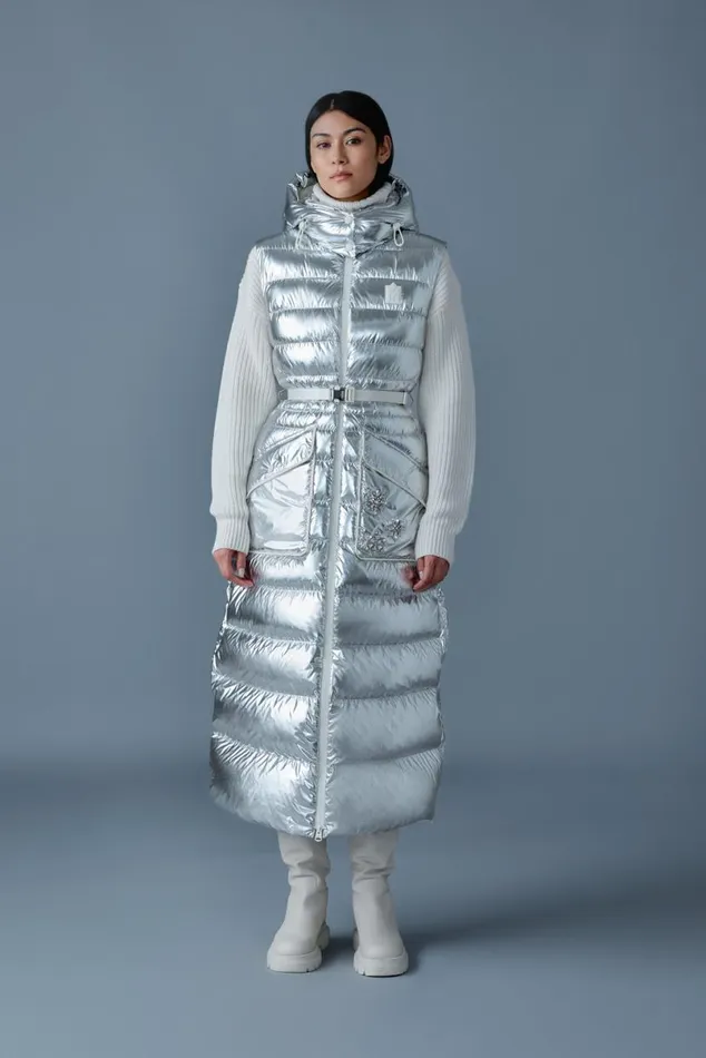 Puffers Women Mackage IVANKAMSF Sleeveless Metallic Laminate Snowflake Coat Silver Puffers Women Mackage IVANKAMSF Sleeveless Metallic Laminate Snowflake Coat Silver