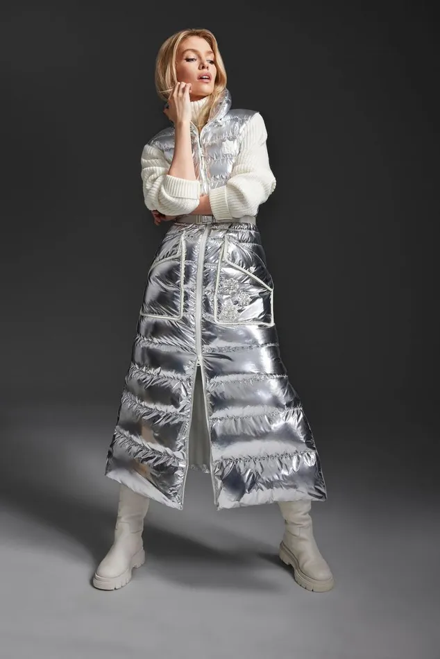 Puffers Women Mackage IVANKAMSF Sleeveless Metallic Laminate Snowflake Coat Silver Puffers Women Mackage IVANKAMSF Sleeveless Metallic Laminate Snowflake Coat Silver