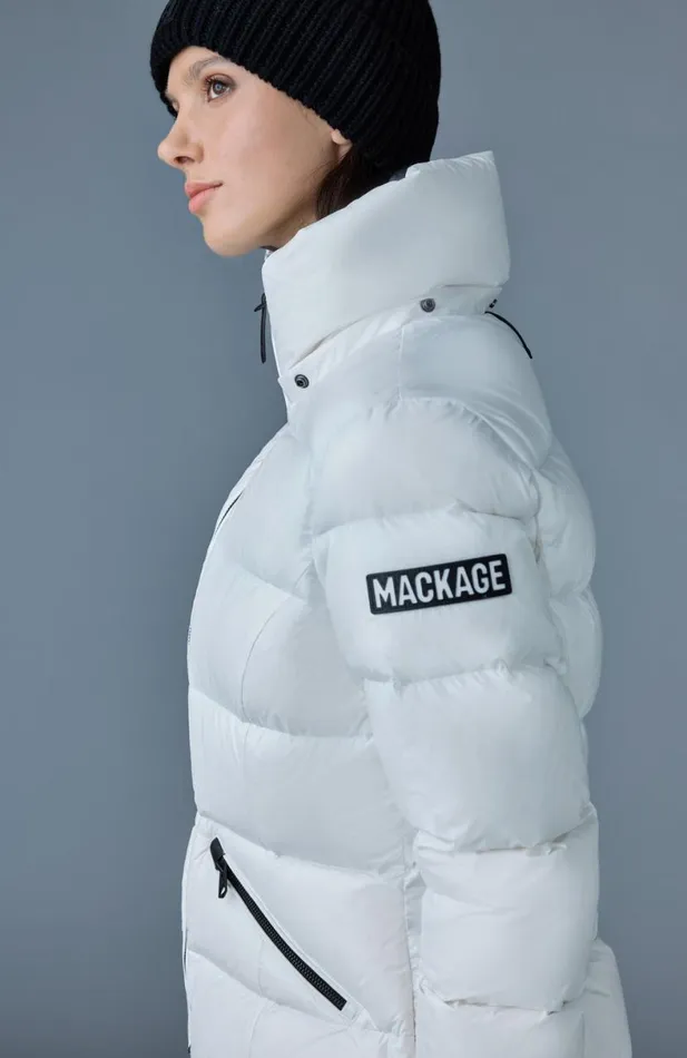 Puffers Women Mackage MADALYN Lustrous Light Down Jacket With Hood For Ladies White Puffers Women Mackage MADALYN Lustrous Light Down Jacket With Hood For Ladies White
