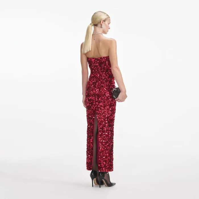 Red 3D Sequin Midi Dress Women Self Portrait Dresses