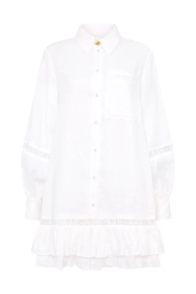 Reframe Logo Trim Mini Dress Ivory Women Aje White Dresses