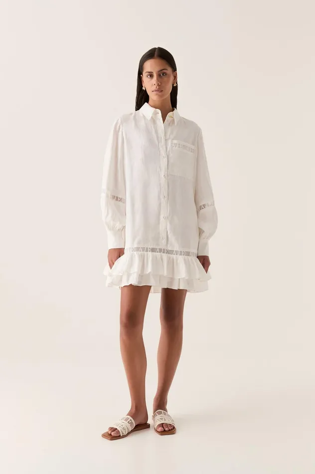 Reframe Logo Trim Mini Dress Ivory Women Aje White Dresses