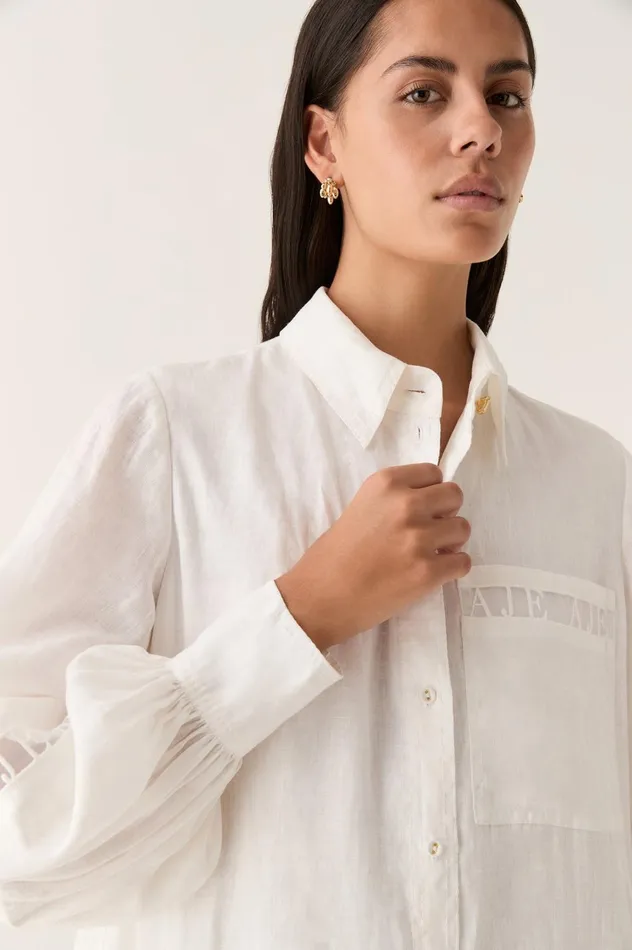 Reframe Logo Trim Mini Dress Ivory Women Aje White Dresses