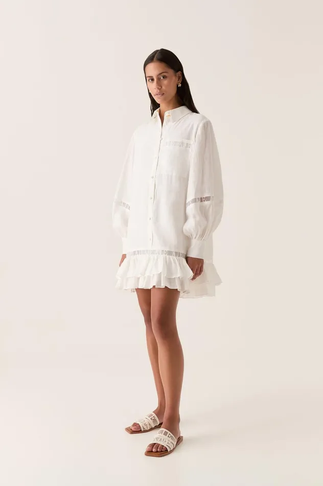Reframe Logo Trim Mini Dress Ivory Women Aje White Dresses