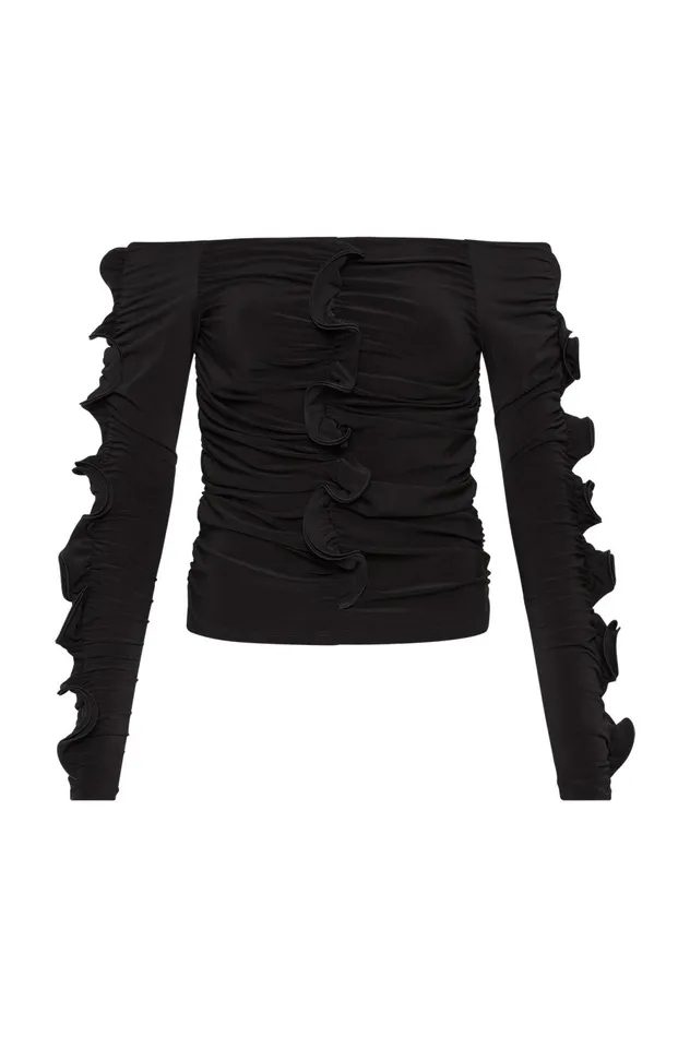 Regenerate Gathered Jersey Top Black Women Aje Body 038 Crepe Knit
