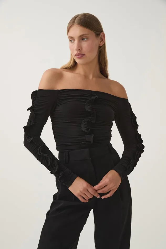 Regenerate Gathered Jersey Top Black Women Aje Body 038 Crepe Knit