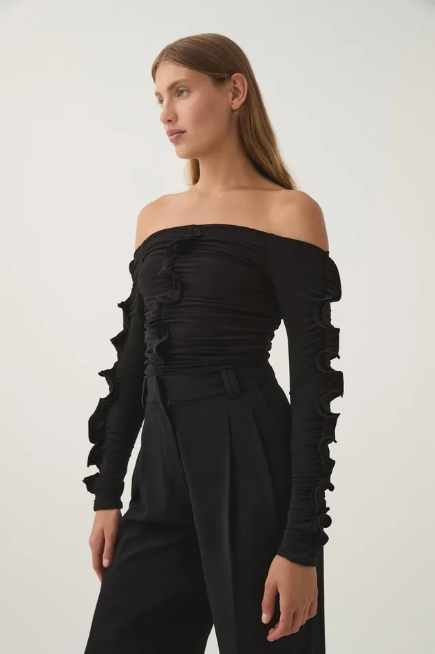 Regenerate Gathered Jersey Top Black Women Aje Body 038 Crepe Knit
