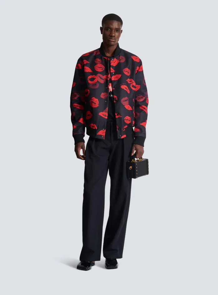 Reversible Bomber Jacket In Plain And Kissprint Nylon Black Men Balmain Outerwear