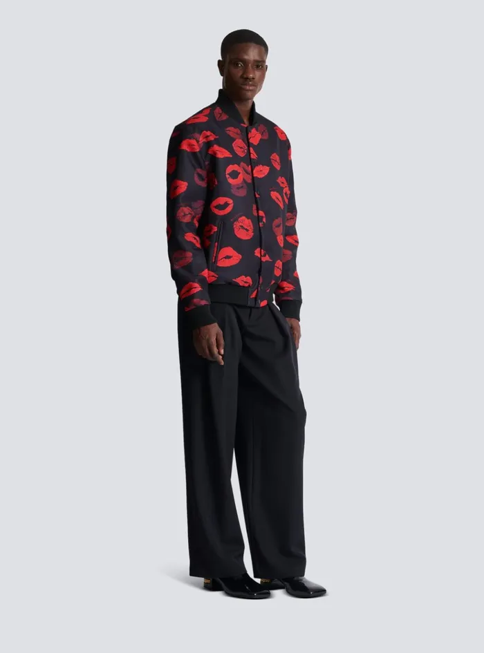 Reversible Bomber Jacket In Plain And Kissprint Nylon Black Men Balmain Outerwear