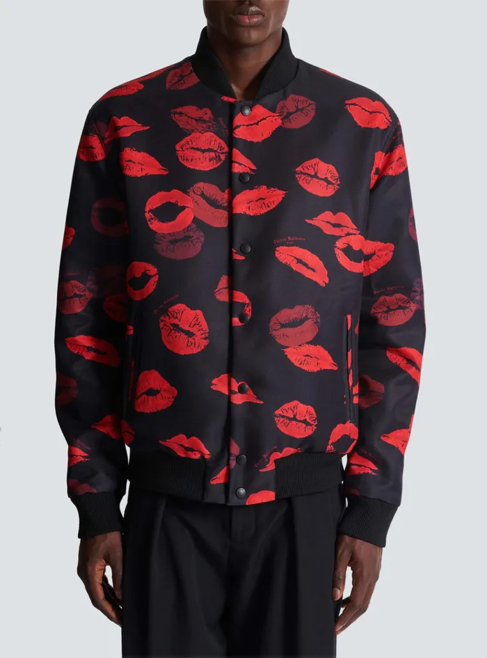 Reversible Bomber Jacket In Plain And Kissprint Nylon Black Men Balmain Outerwear