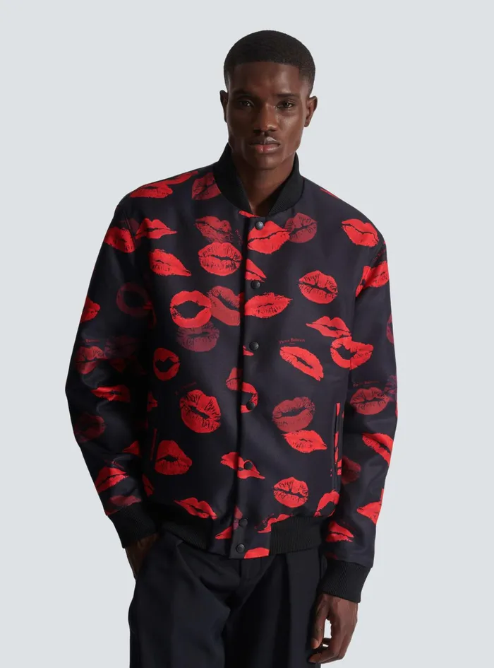 Reversible Bomber Jacket In Plain And Kissprint Nylon Black Men Balmain Outerwear