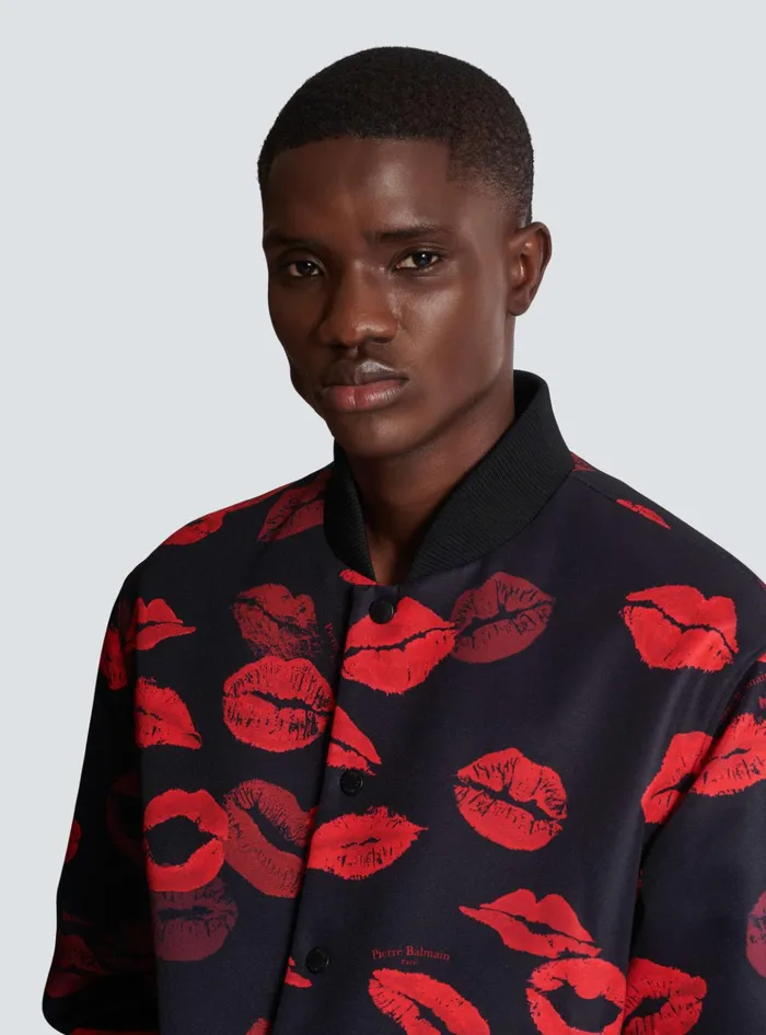 Reversible Bomber Jacket In Plain And Kissprint Nylon Black Men Balmain Outerwear
