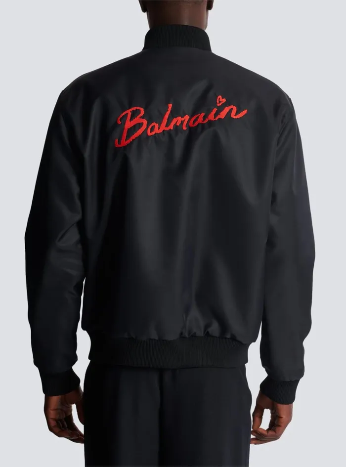 Reversible Bomber Jacket In Plain And Kissprint Nylon Black Men Balmain Outerwear