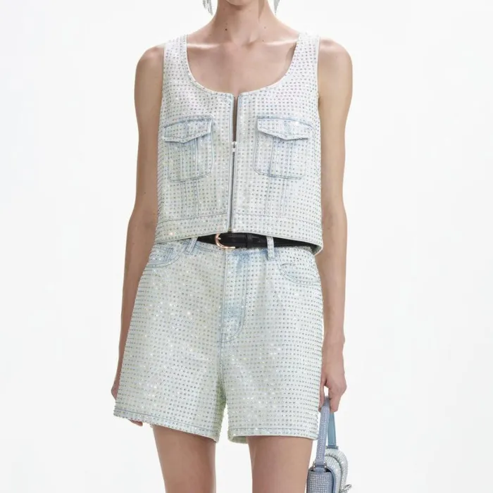 Rhinestone Denim Shorts Women Self Portrait Denim