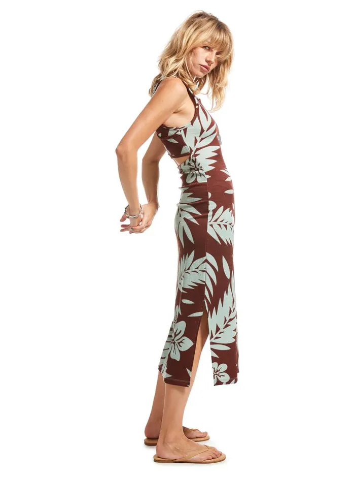 Roxy Dresses Good Keepsake Printed Midi Dress Bitter Chocolate Palmeria 8211 Women