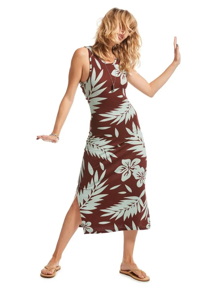 Roxy Dresses Good Keepsake Printed Midi Dress Bitter Chocolate Palmeria 8211 Women