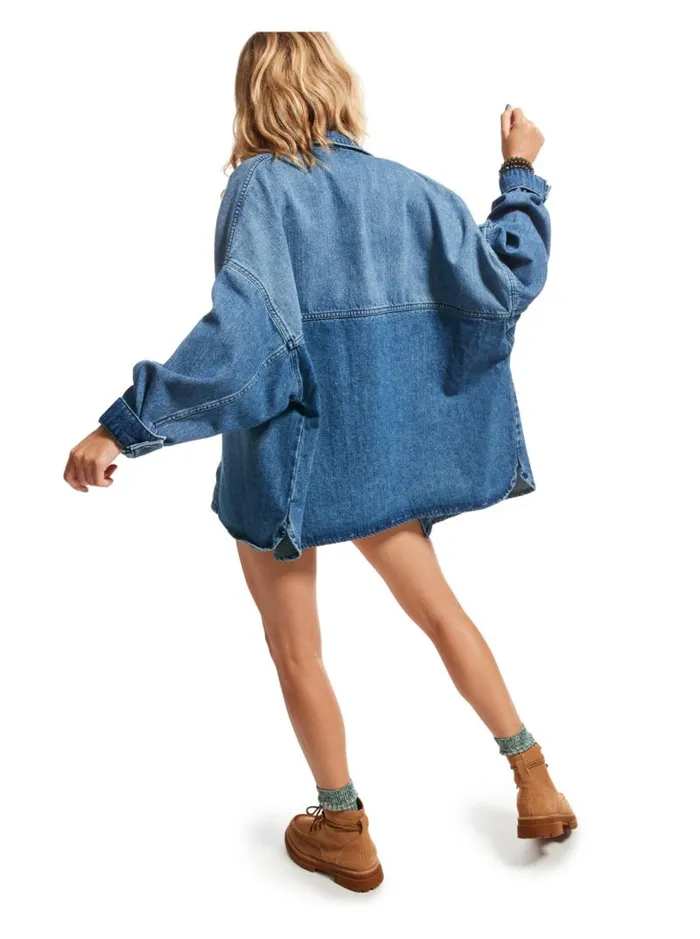 Roxy Fleece and Hoodies Main Character Denim Jacket Medium Blue 8211 Women