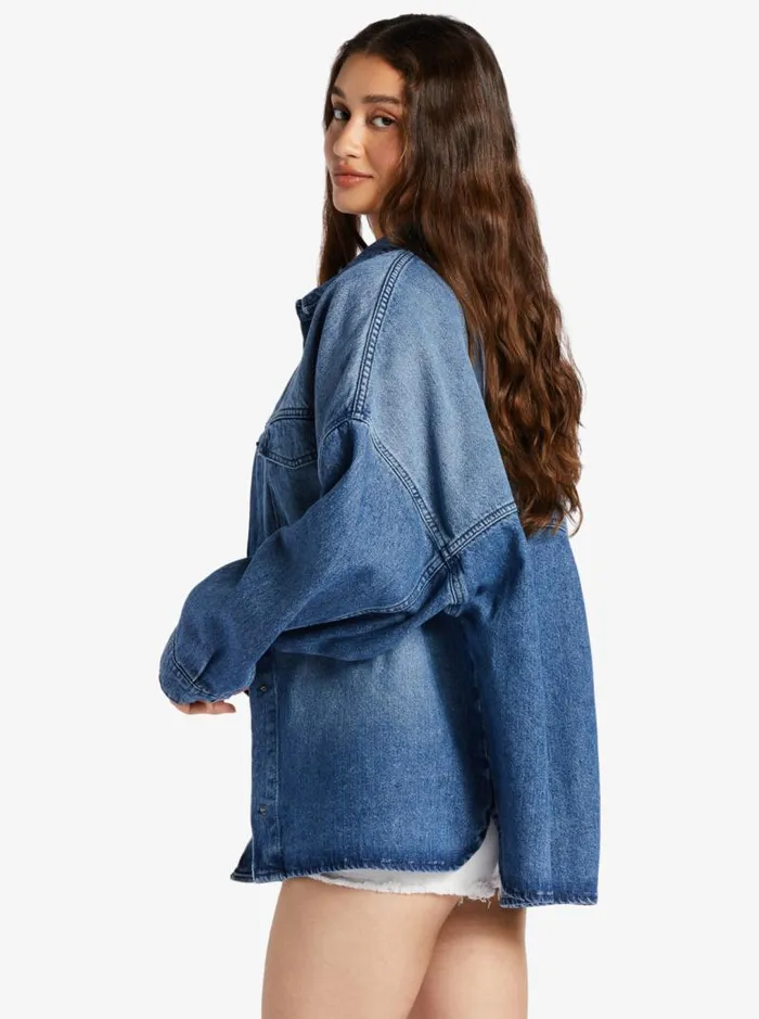 Roxy Fleece and Hoodies Main Character Denim Jacket Medium Blue 8211 Women