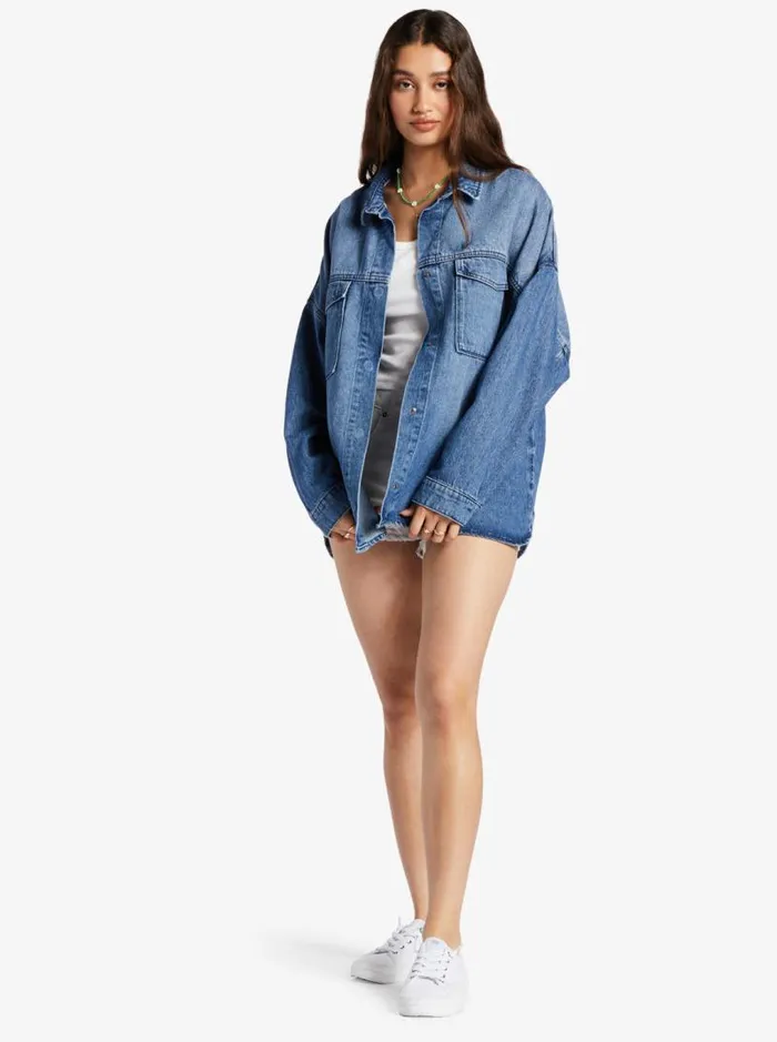 Roxy Fleece and Hoodies Main Character Denim Jacket Medium Blue 8211 Women