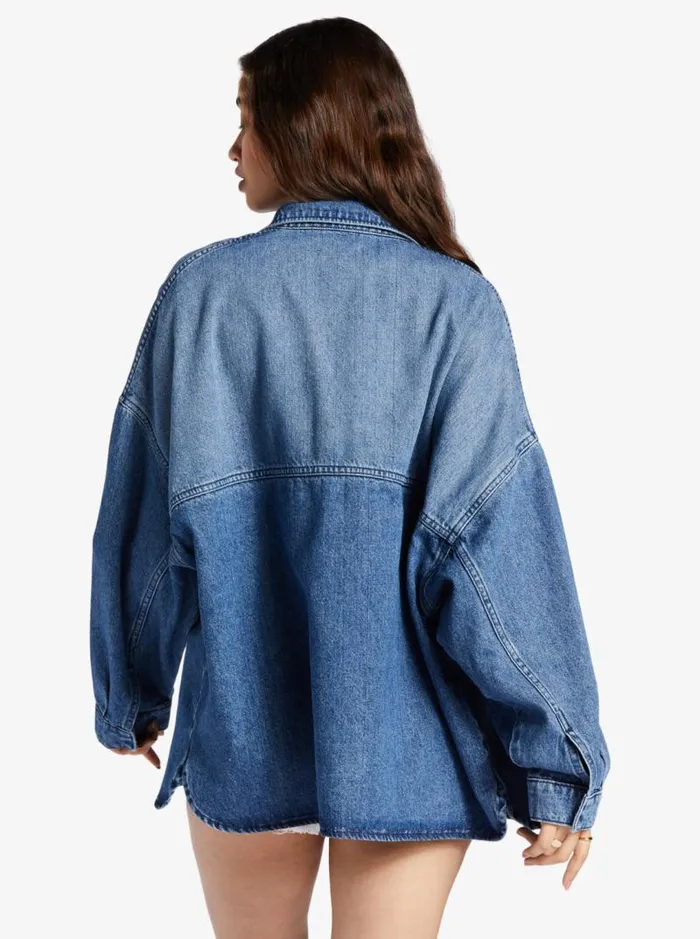 Roxy Fleece and Hoodies Main Character Denim Jacket Medium Blue 8211 Women