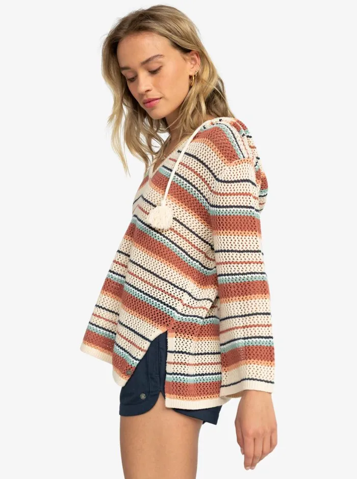 Roxy Jackets After Beach Break Stripe Poncho Hoodie Tapioca Heart Stripe 8211 Women Roxy Jackets After Beach Break Stripe Poncho Hoodie Tapioca Heart Stripe 8211 Women