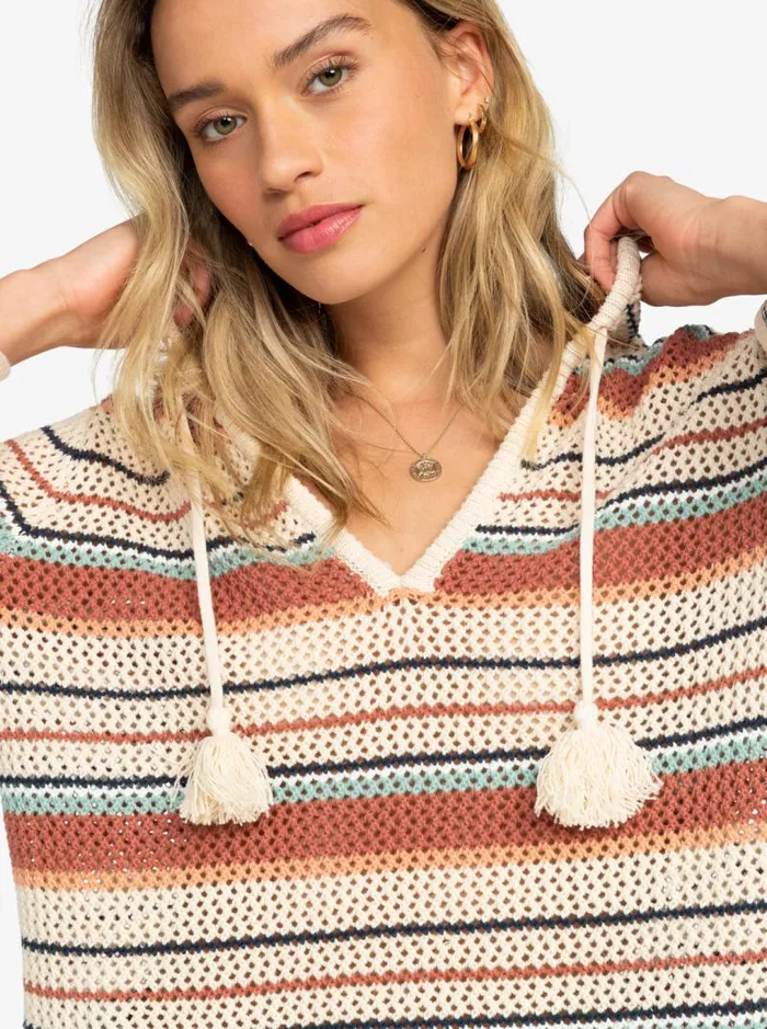 Roxy Jackets After Beach Break Stripe Poncho Hoodie Tapioca Heart Stripe 8211 Women Roxy Jackets After Beach Break Stripe Poncho Hoodie Tapioca Heart Stripe 8211 Women