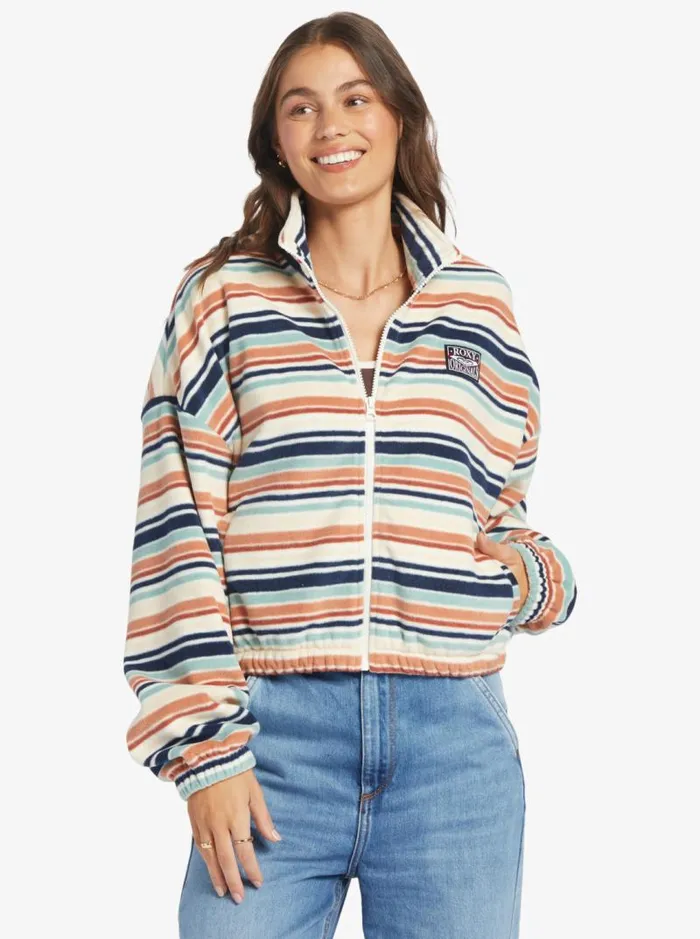 Roxy Jackets Dawn To Dusk HalfZip Fleece Blue Surf Blanket Stripe 8211 Women