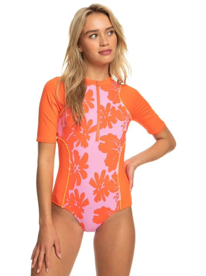 Roxy One Pieces SurfKindKate Short Sleeve OnePiece Swimsuit Pink Frosting My Kind Of Hibis 8211 Women Roxy One Pieces SurfKindKate Short Sleeve OnePiece Swimsuit Pink Frosting My Kind Of Hibis 8211 Women
