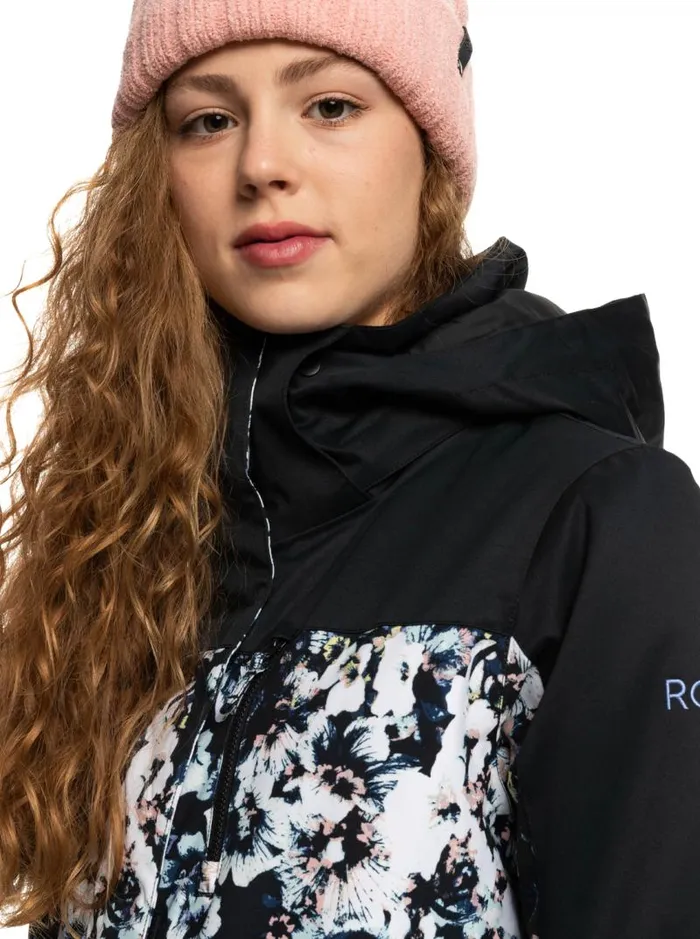 Roxy Snow Jackets Roxy Jetty Block Insulated Snow Jacket True Black Black Flowers 8211 Women Roxy Snow Jackets Roxy Jetty Block Insulated Snow Jacket True Black Black Flowers 8211 Women
