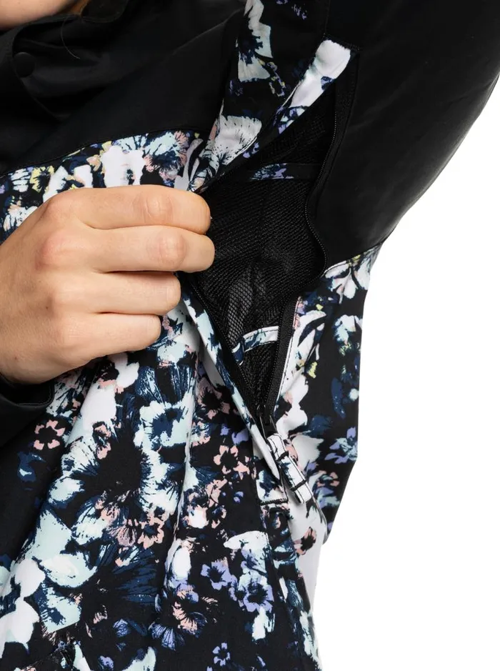 Roxy Snow Jackets Roxy Jetty Block Insulated Snow Jacket True Black Black Flowers 8211 Women Roxy Snow Jackets Roxy Jetty Block Insulated Snow Jacket True Black Black Flowers 8211 Women