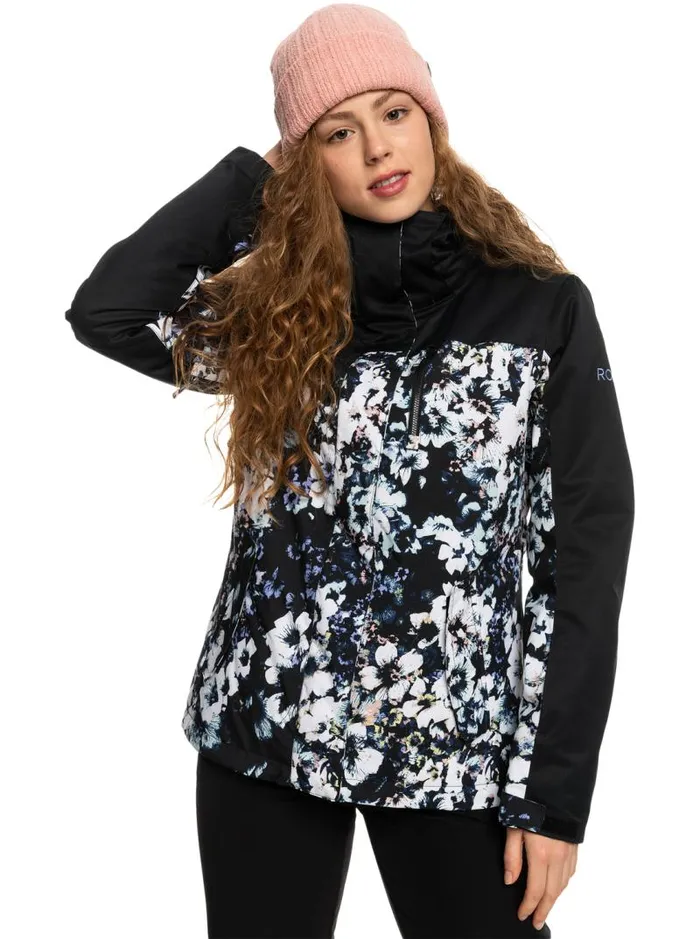 Roxy Snow Jackets Roxy Jetty Block Insulated Snow Jacket True Black Black Flowers 8211 Women Roxy Snow Jackets Roxy Jetty Block Insulated Snow Jacket True Black Black Flowers 8211 Women