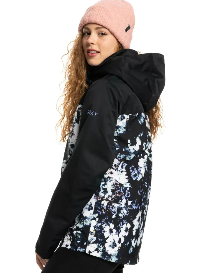 Roxy Snow Jackets Roxy Jetty Block Insulated Snow Jacket True Black Black Flowers 8211 Women Roxy Snow Jackets Roxy Jetty Block Insulated Snow Jacket True Black Black Flowers 8211 Women