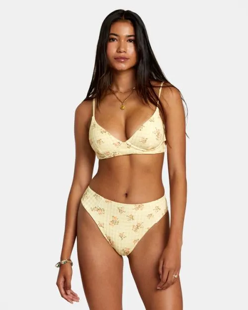 Rvca Cottage Wide Rib Cheeky Bikini Bottoms Golden Women Bikini Bottoms