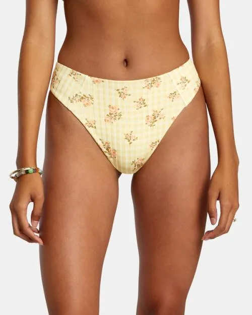 Rvca Cottage Wide Rib Cheeky Bikini Bottoms Golden Women Bikini Bottoms
