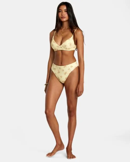 Rvca Cottage Wide Rib Cheeky Bikini Bottoms Golden Women Bikini Bottoms