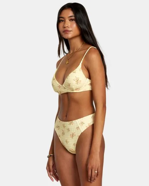 Rvca Cottage Wide Rib Cheeky Bikini Bottoms Golden Women Bikini Bottoms