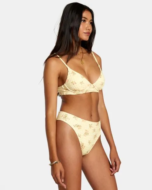 Rvca Cottage Wide Rib Cheeky Bikini Bottoms Golden Women Bikini Bottoms