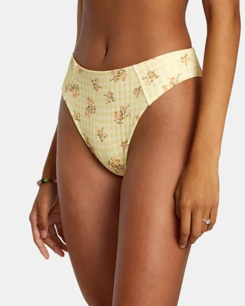 Rvca Cottage Wide Rib Cheeky Bikini Bottoms Golden Women Bikini Bottoms