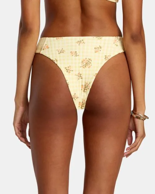 Rvca Cottage Wide Rib Cheeky Bikini Bottoms Golden Women Bikini Bottoms